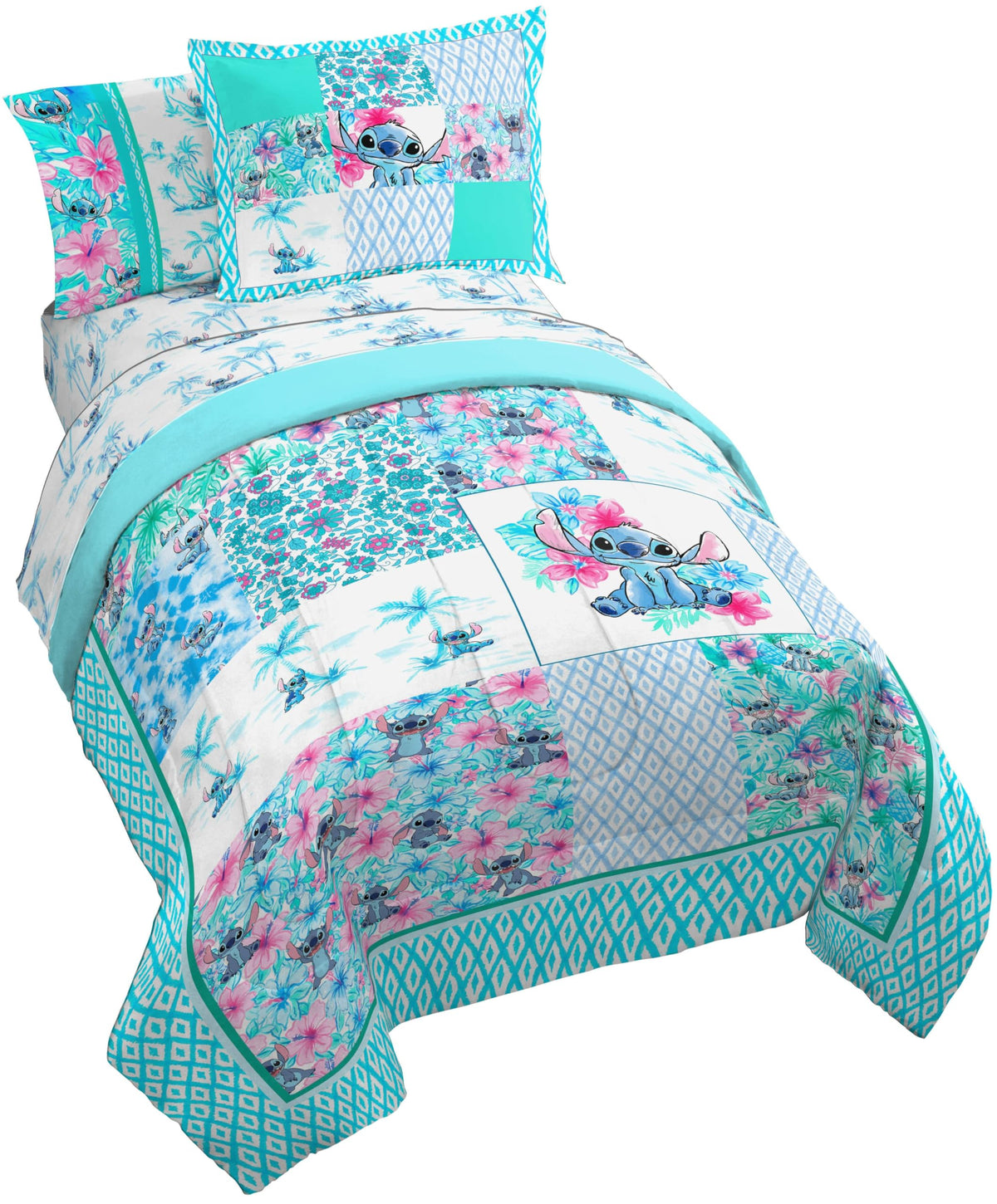 Jay Franco Kids Comforter Set Includes Sheets and Pillow Covers - Soft and Cozy Bed Set for Stylish Room Decor, Multi - Lilo and Stitch 02, 5 Piece Twin Bedding