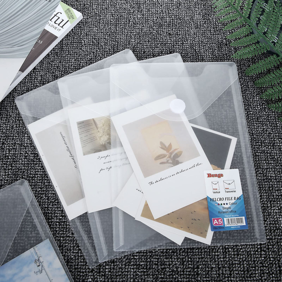 CYEAH 48 Pack Plastic Envelopes, 7 X 10" Clear Reusable Waterproof File Folder with Snap Button, A5 Clear Envelopes for School and Office Supplies