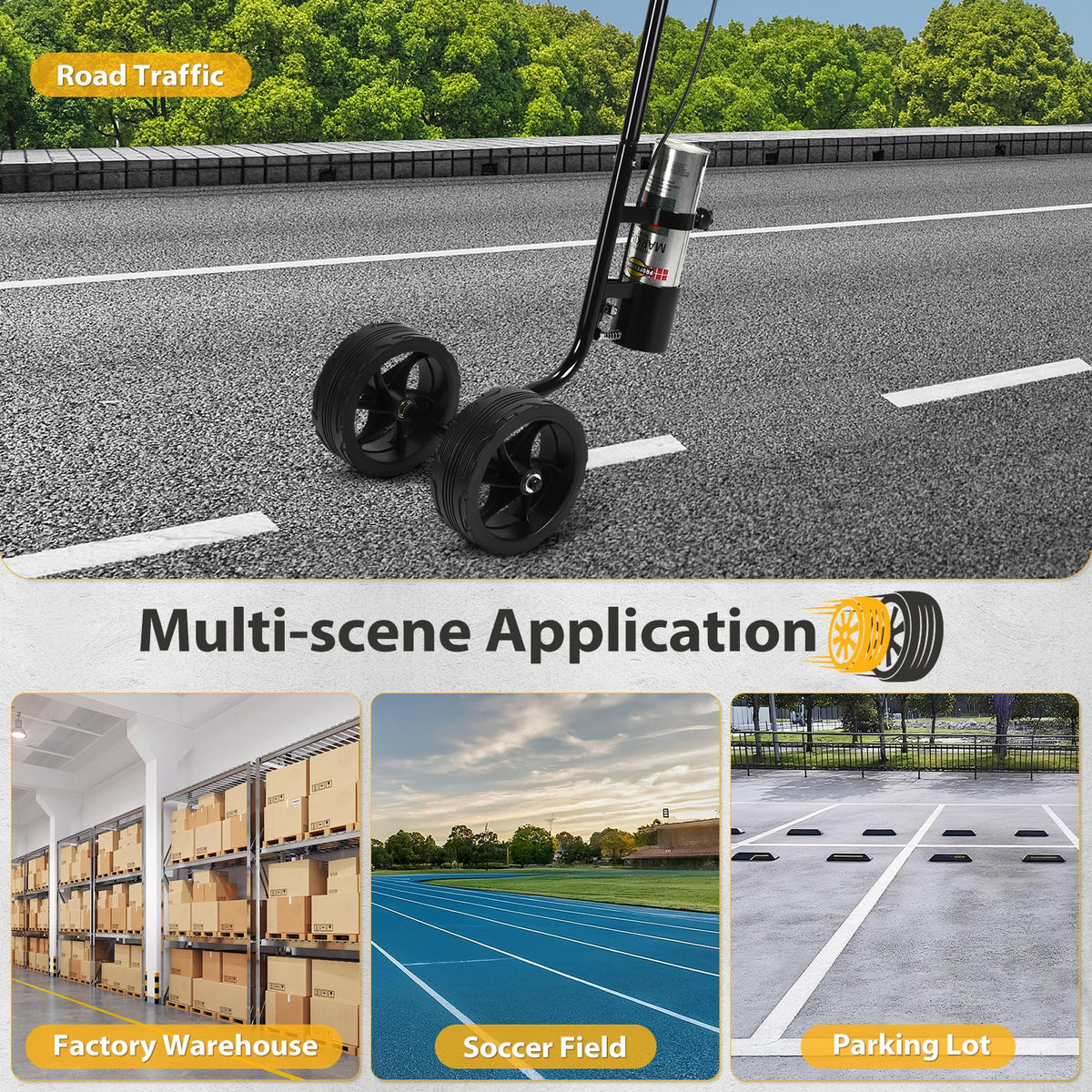CAROD Marking Paint Wand, Dual-Wheel Line Marking Wand Sprayer Compatible with Inverted Marking Paint, Side Push Marking Stick for Ground Sport Field Parking Lot Spray Applicator (Black)