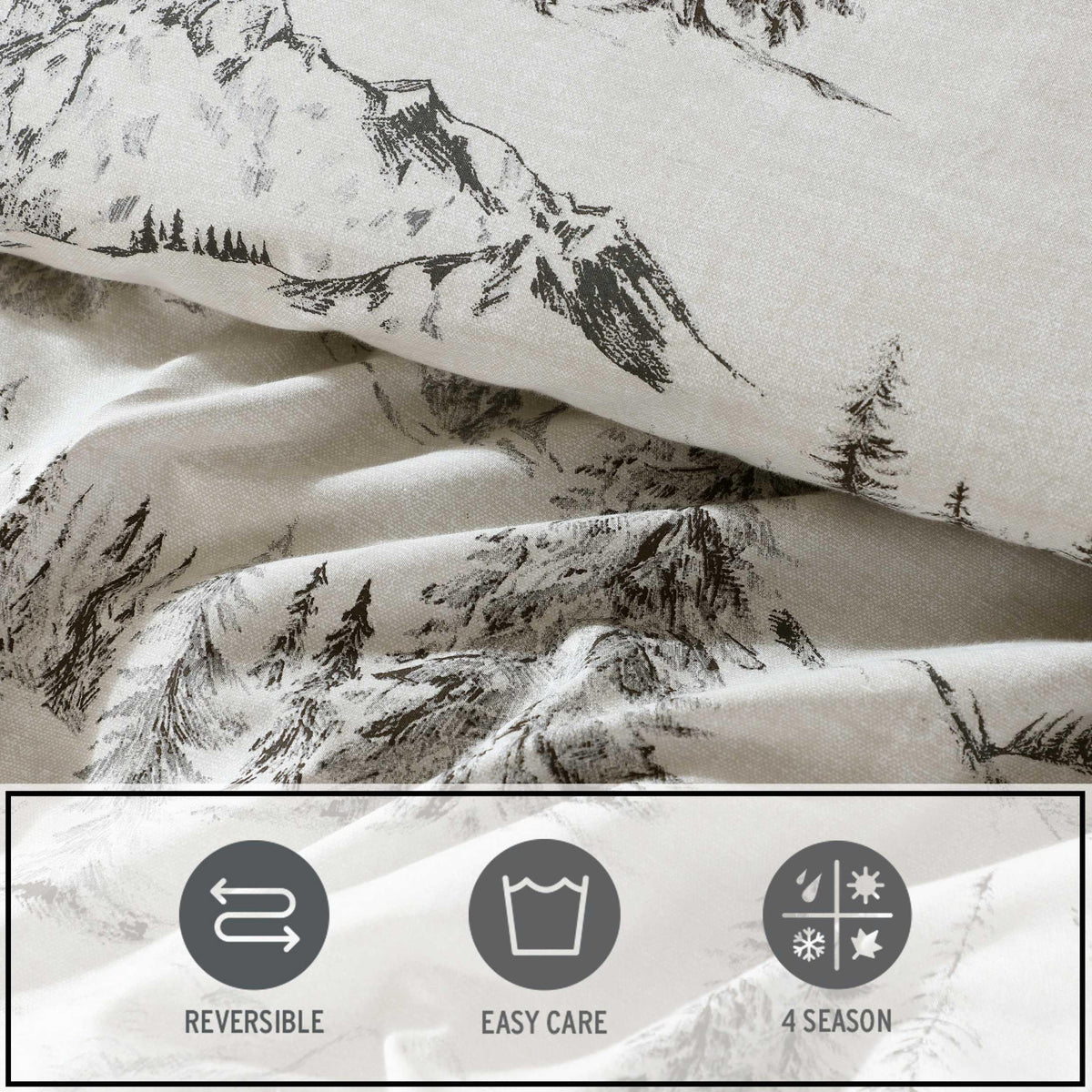 Eddie Bauer - Queen Duvet Cover Set with Shams, Cotton Percale Bedding, Reversible, Center Closure, Rocky Mountain Cabin Grey