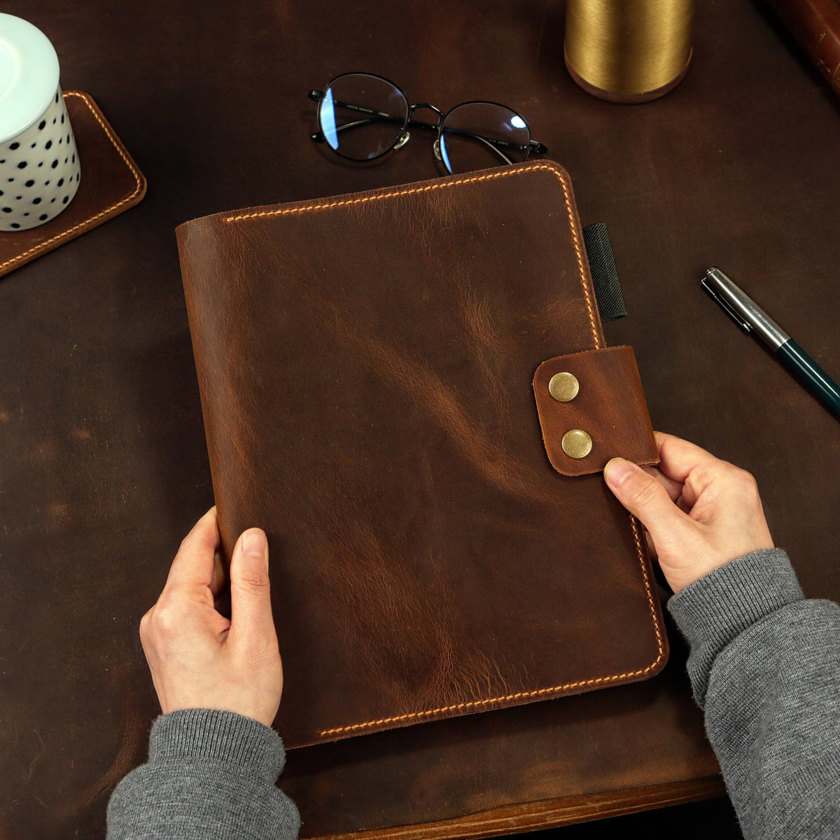 Leather composition notebook book cover case/vintage rustic leather cover portfolio for composition notebook