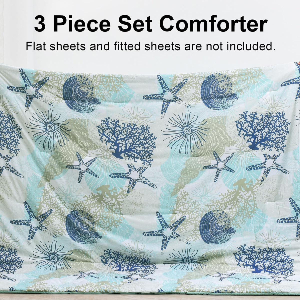 Tritard Coastal Comforter Set King Size 3 Piece, Soft Beach Themed Comforter, Ocean Nautical Lightweight Bedding Sets for All Seasons, (1 Reversible Comforter and 2 Pillow Shams), 104''x90'', C6