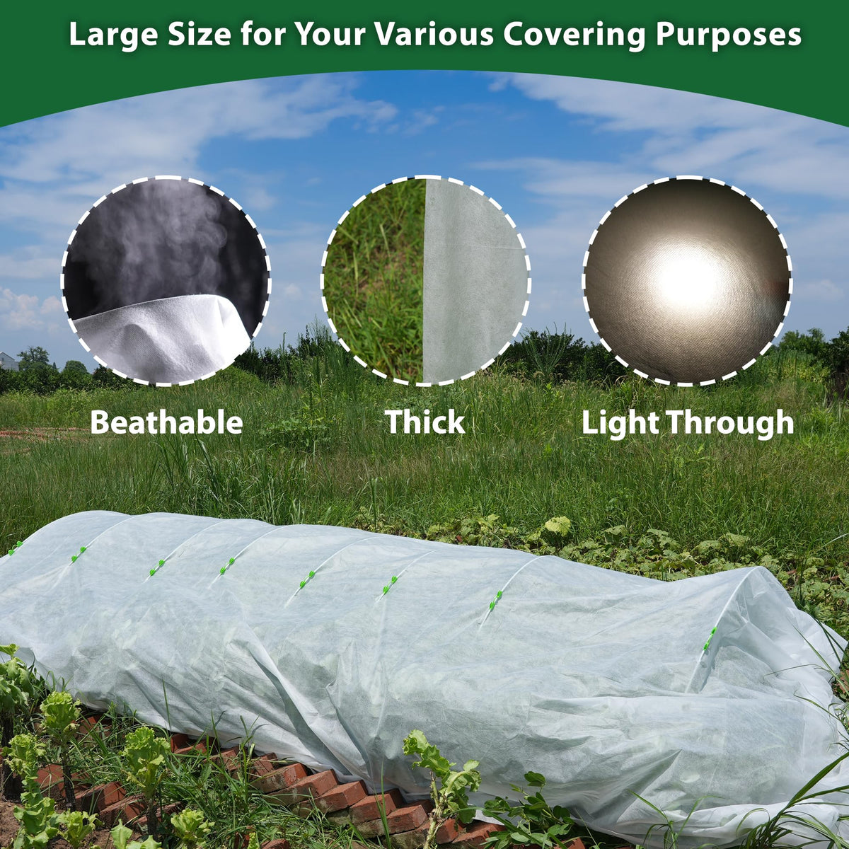 Hyxanons 10 * 50FT Plant Covers Freeze Protection, 1.06 oz/yd² Large Thick Floating Row Cover Fabric for Winter Frost Protection, White Blanket Cloth for Outdoor Garden Vegetables in Cold Weather