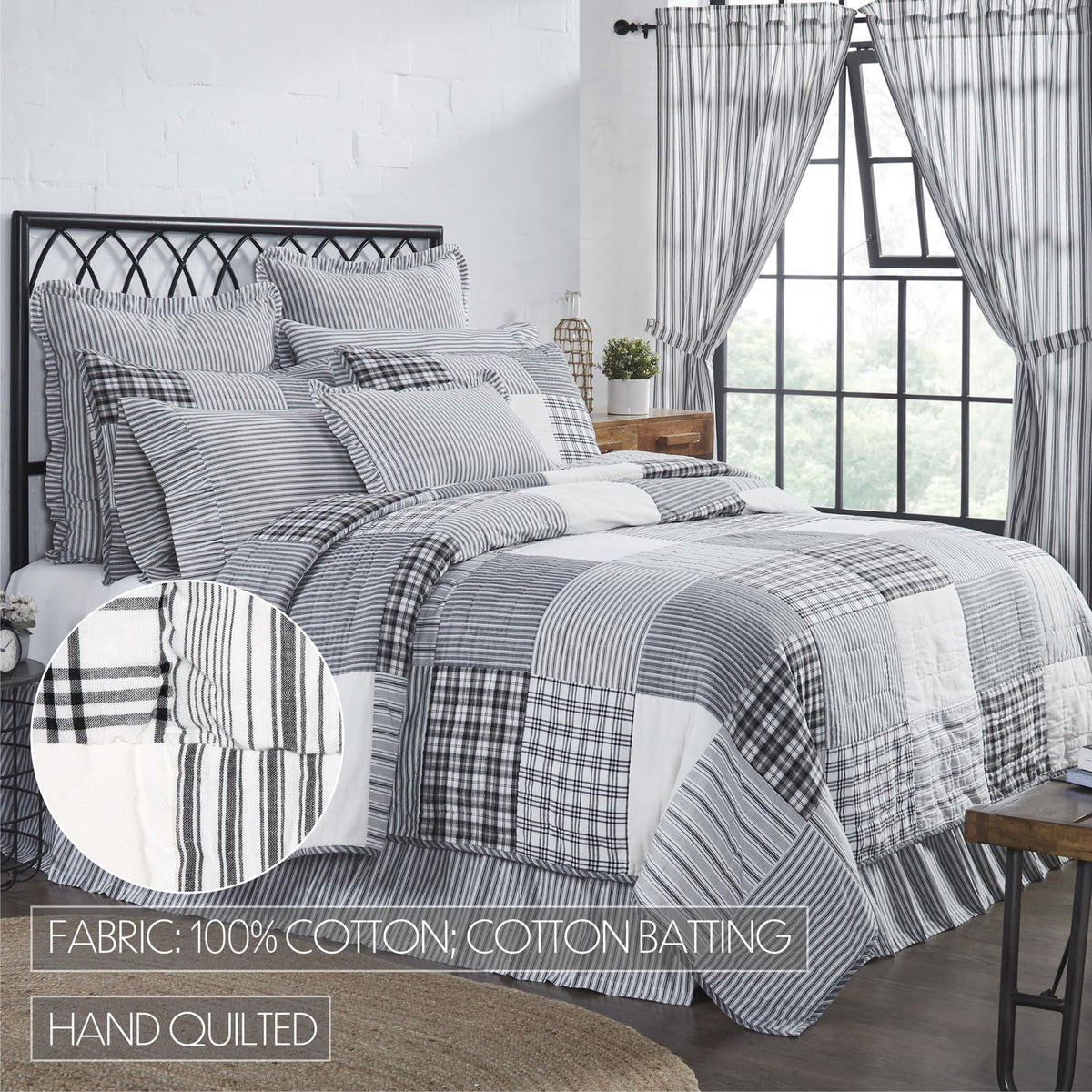 VHC Brands Sawyer Mill Black 5 Piece Queen Quilt Set (1 Queen Quilt, 2 Standard Shams, 2 Standard Pillowcase)
