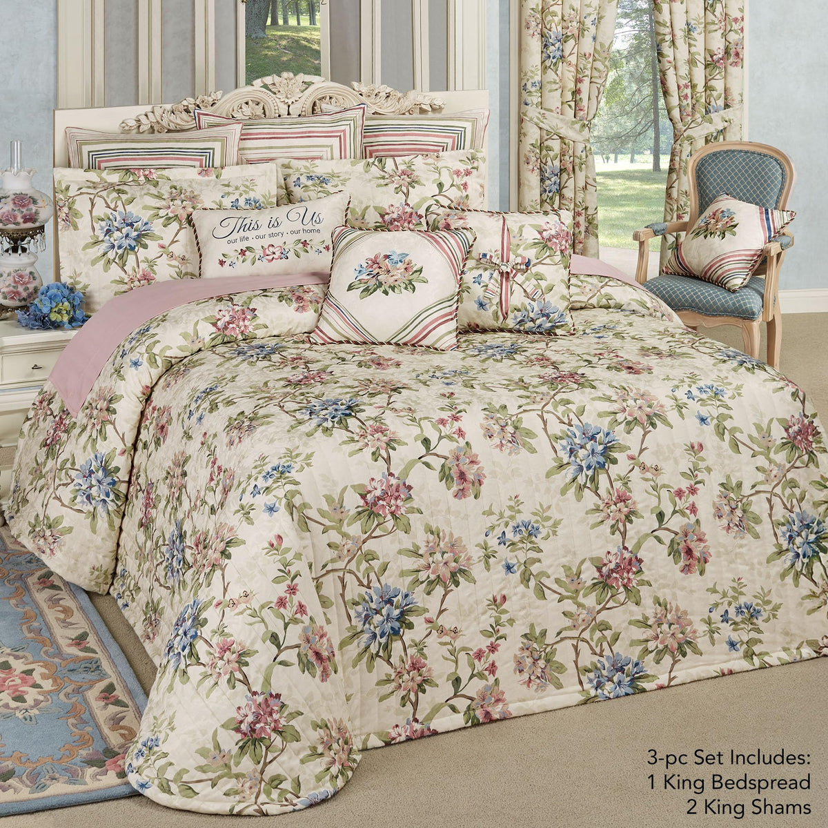 Touch of Class Chatsworth Cottage Polyester Bedspread, King, 3 Pc Set