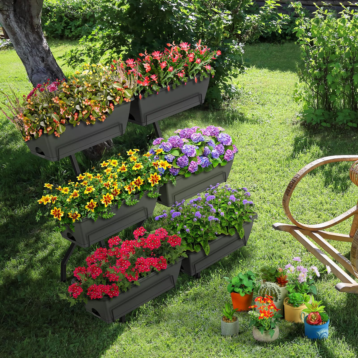 Raised Garden Beds with 6 Garden Planter Boxes Indoor Outdoor Vertical Raised Bed for Gardening Standing Planter Box with Legs, 3 Tier Elevated Herbs Flowers Garden Planter for Patio, Balcony, Gray