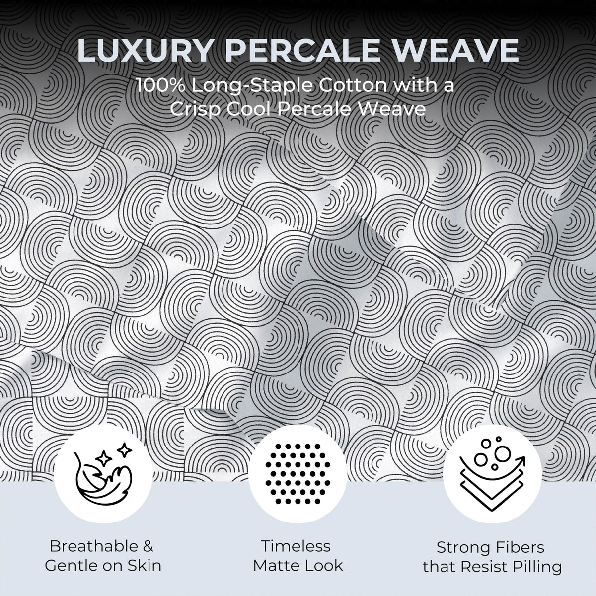 Mayil Manor Queen Size Fitted Sheet with 18" Deep Pockets, No Flat - Percale Weave Natural - Breathable 100% Cotton Printed Bedding, 1 Fitted Sheet + 2 Pillowcases - Semi Circle Print