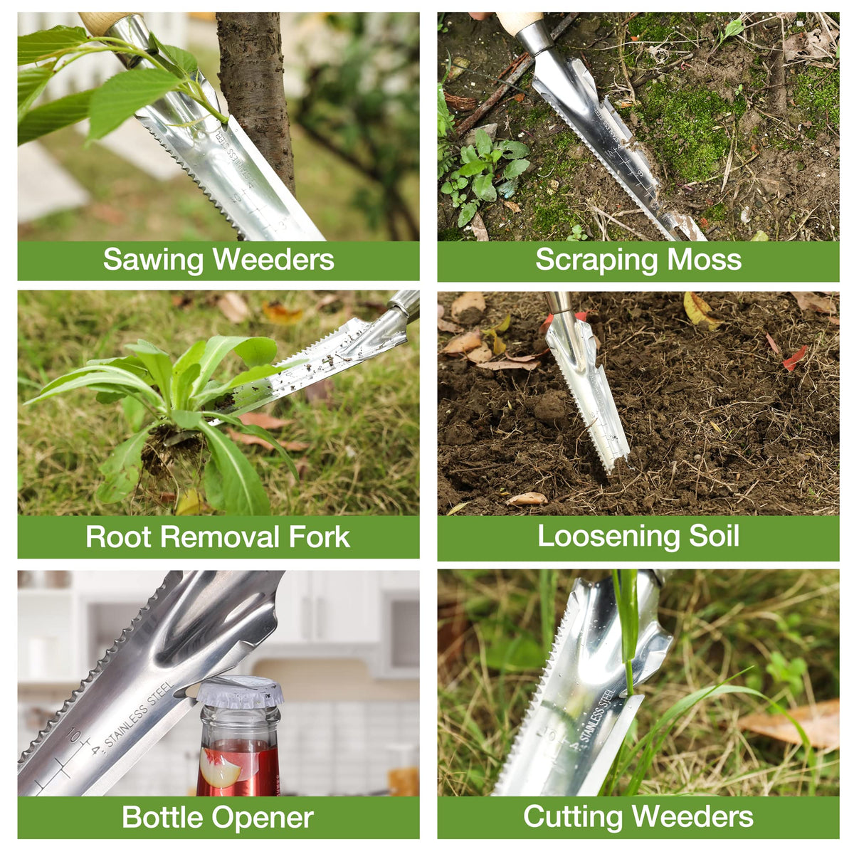 WORKPRO Hand Weeder Puller, 5-in-1 Stainless Steel Garden Trowel with Wooden Handle,Gardening Weeding Tool for Easy Weeder Removal, Planting, Weeding, Flower & Vegetable Care in Garden Lawn Yard