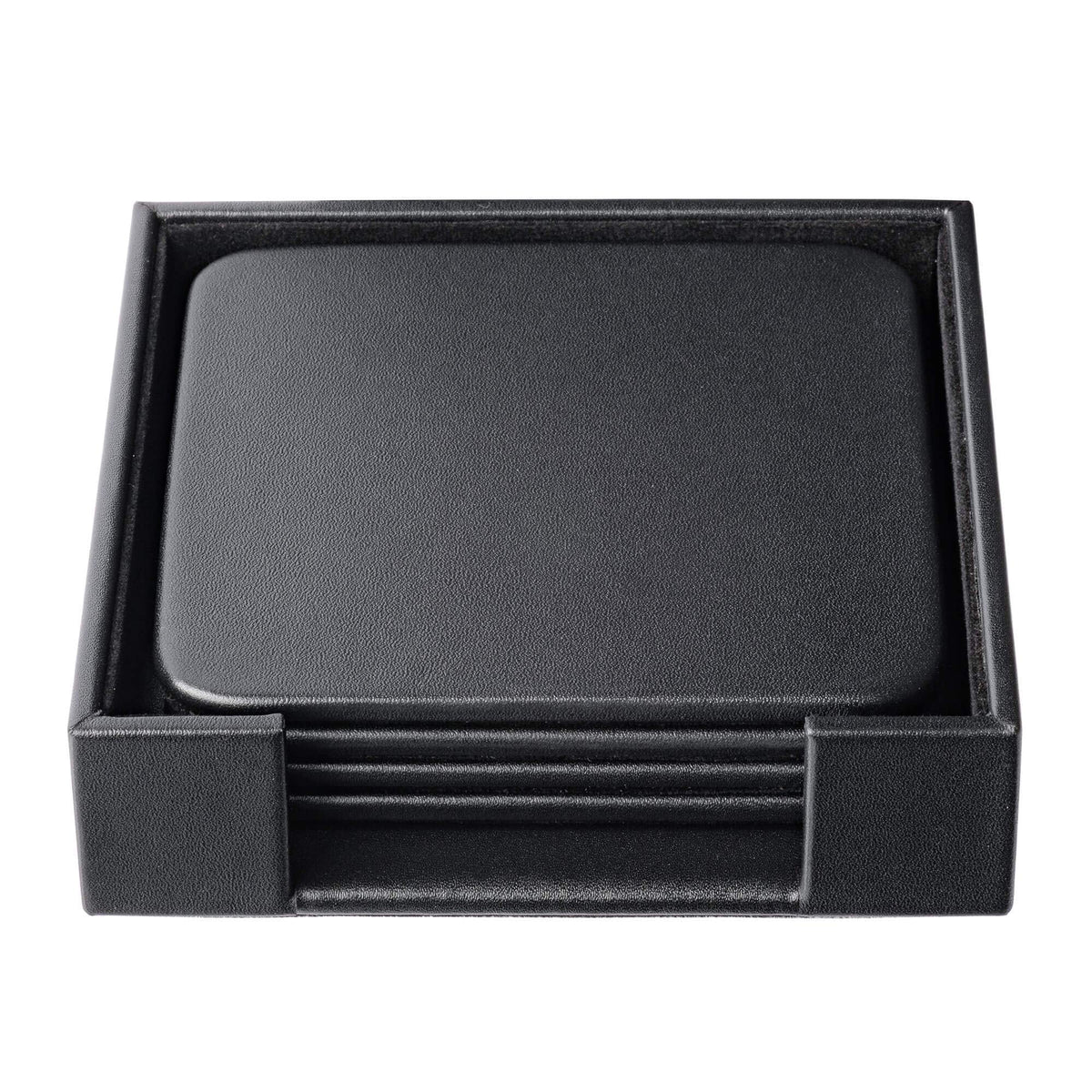 Dacasso Black Leather 4-Square Coaster Set