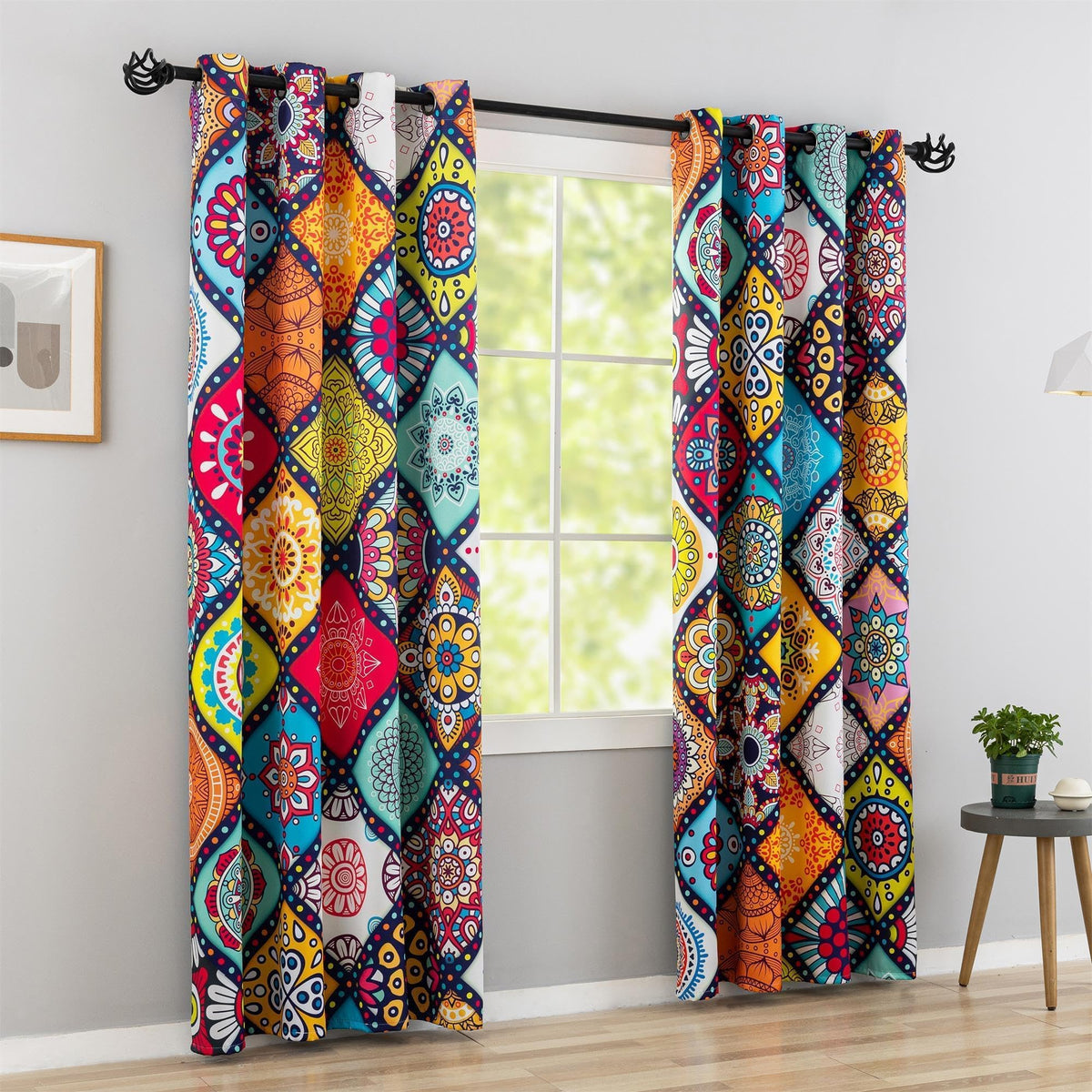 Tyrot Bohemian 100% Blackout Curtains for Bedroom 84 inch Length 2 Panels Set Boho Colorful Mandala Thermal Insulated Room Darkening Window Drapes Patterned Black Out Curtains for Living Room, 52Wx84L