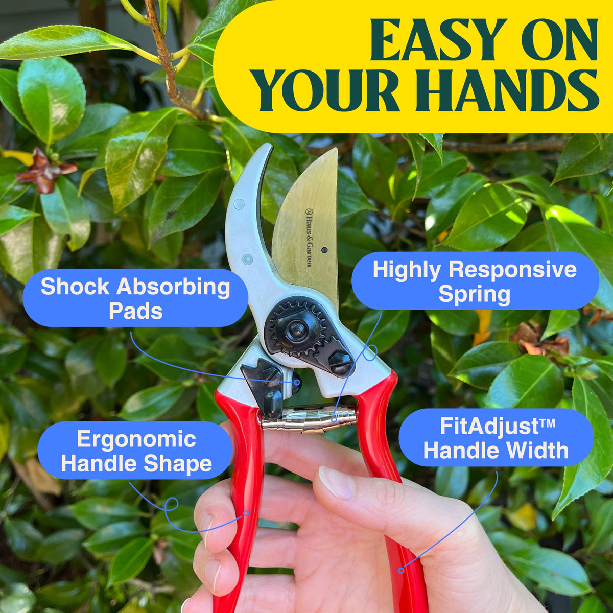 Haus & Garten ClassicPRO 8.5" Professional Premium Titanium Bypass Pruning Shears - Use As Pruners, Garden Shears, Heavy Duty Handheld Pruning Shears For Gardening, Clippers, Pruner Scissor Tool