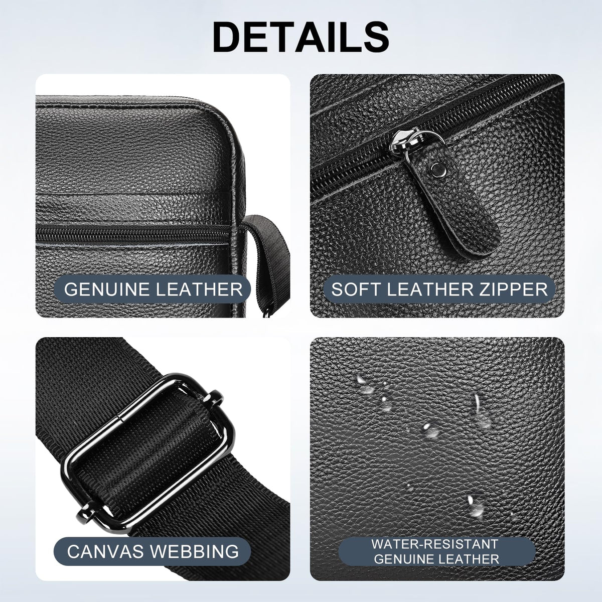 Leathario Men's Crossbody Shoulder Bag, Genuine Leather Small Messenger Satchel for Work Business Travel, Black Side Purse