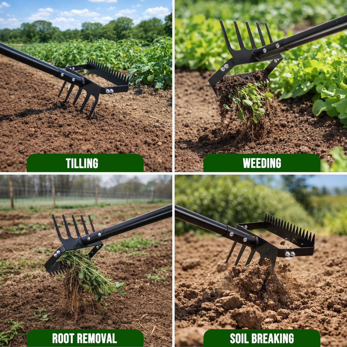Gardzen 70" Garden Hoe for Weeding, Long Handle Hula Tool with Serrated Blade, Heavy Duty 2-in-1 Stirrup Scuffle Weeder, Cultivator Rake for Loosening Soil & Planting