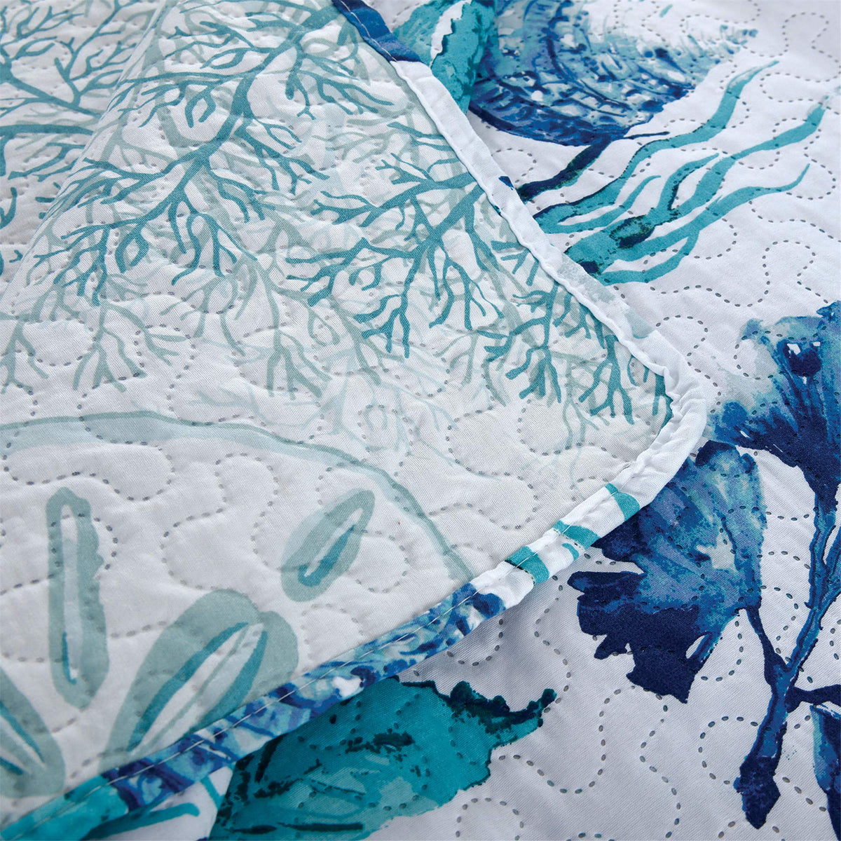 Bedspread Set King Size Quilts Beach Bedding Coastal Ocean Reversible Quilts Summer Bedspread Coverlet Soft Lightweitht Quilt Bedding Tropical Bed Set Home Collection Quilt with Shams Aqua