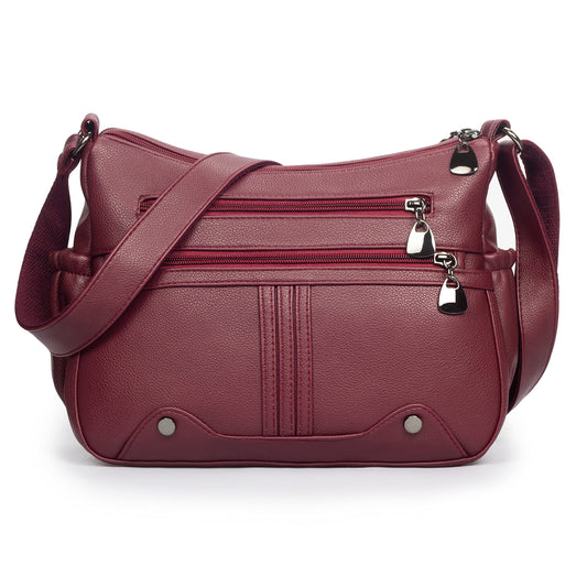 Women Soft PU Leather Shoulder Handbag Multi Pocket Crossbody Bag Ladies Medium Roomy Purses Fashion Tote Top Handle Satchel(Red)
