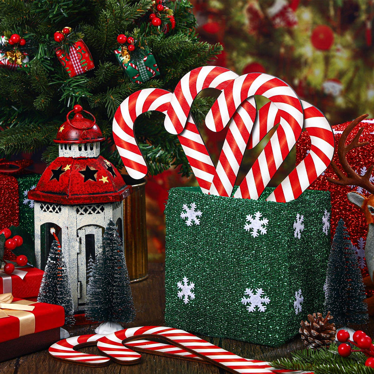 Large Size 8 Pcs 11.8 Inch Christmas Large Candy Canes for Tree Decorations Red and White Giant Candy Cane Props Bulk Xmas Hanging Ornaments Rustic Wood Flat for Party Supplies DIY Crafts Photoshoot