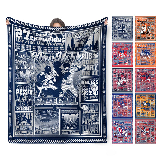 HTAPCHLY New York Baseball Blanket City Team Color Plush Cozy Throw for Sofa Bed Multi Size Gifts for Men Boys Teens Sports Fans