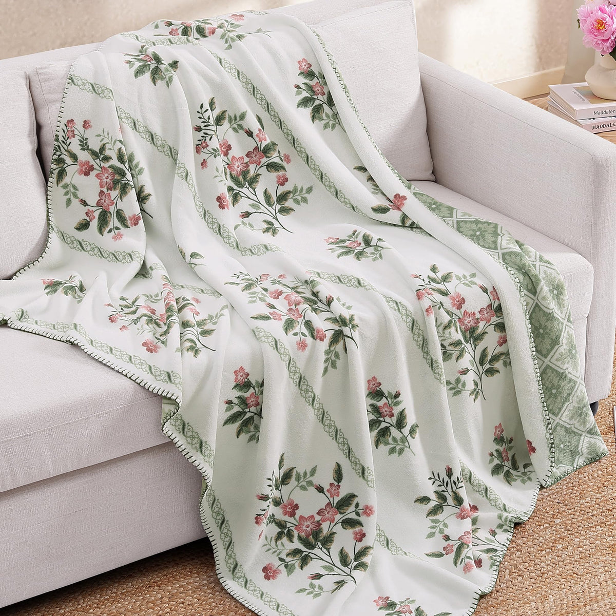 Floral Reversible Throw Blanket, Coco Flannel Bed Blankets for Women Gifts