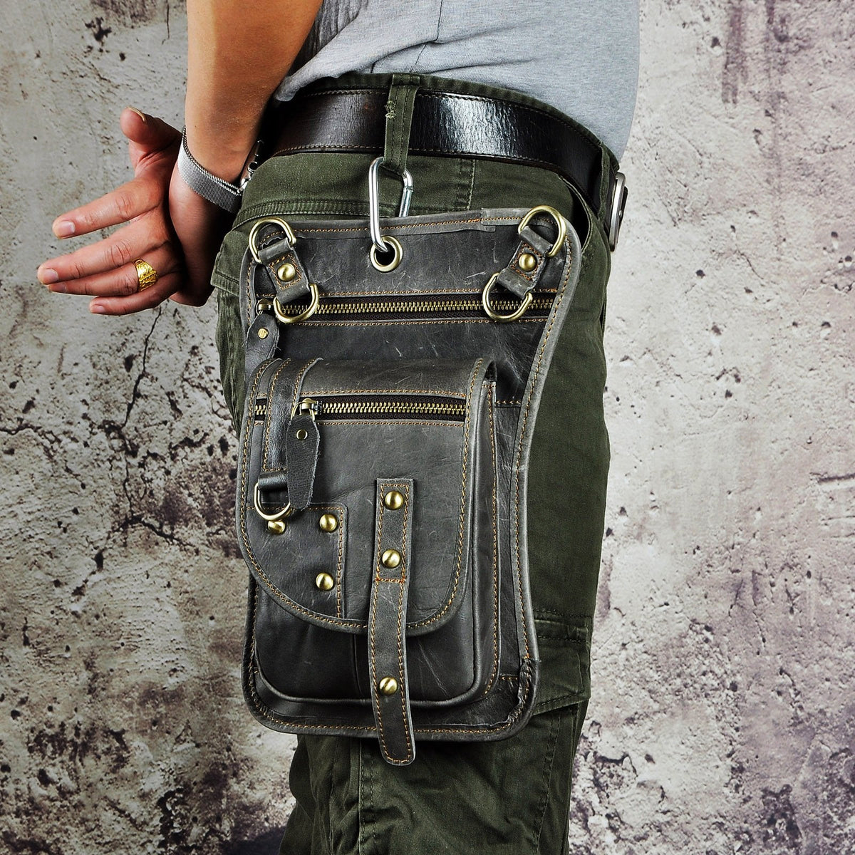 Le'aokuu Mens Genuine Leather Outdoor Sporting Hicking Waist Hip Pack Sling Messenger Shoulder Drop Leg Thigh Bag Pouches For Women (2141 2 Grey)