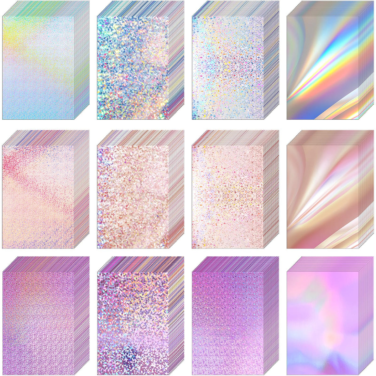 Kosiz 100 Sheets Metallic Holographic Card Stock Shiny Glitter Cardstock Iridescent Mirror Paper 8.5 x 11'' 250 GSM Thick Mixed Color Foil Paper for Scrapbook Letter Poster Craft(Iridescent)