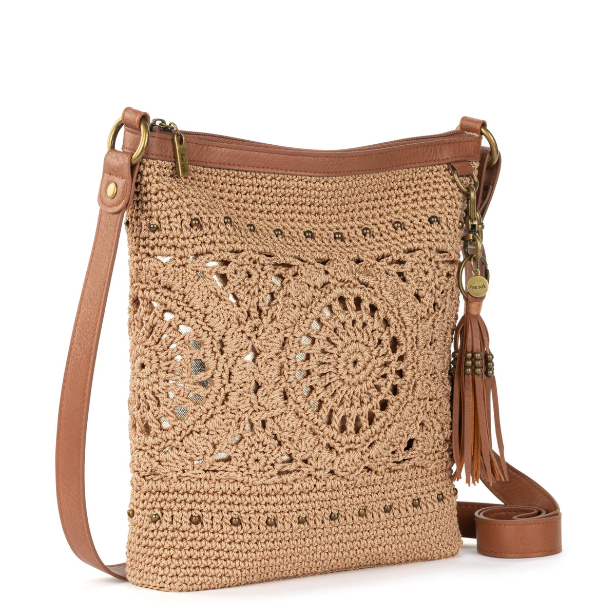 The Sak Lucia Leather Crossbody Purse - Hand Crochet Women's Handbag for Everyday & Travel - Cross Body Bag With Zipper