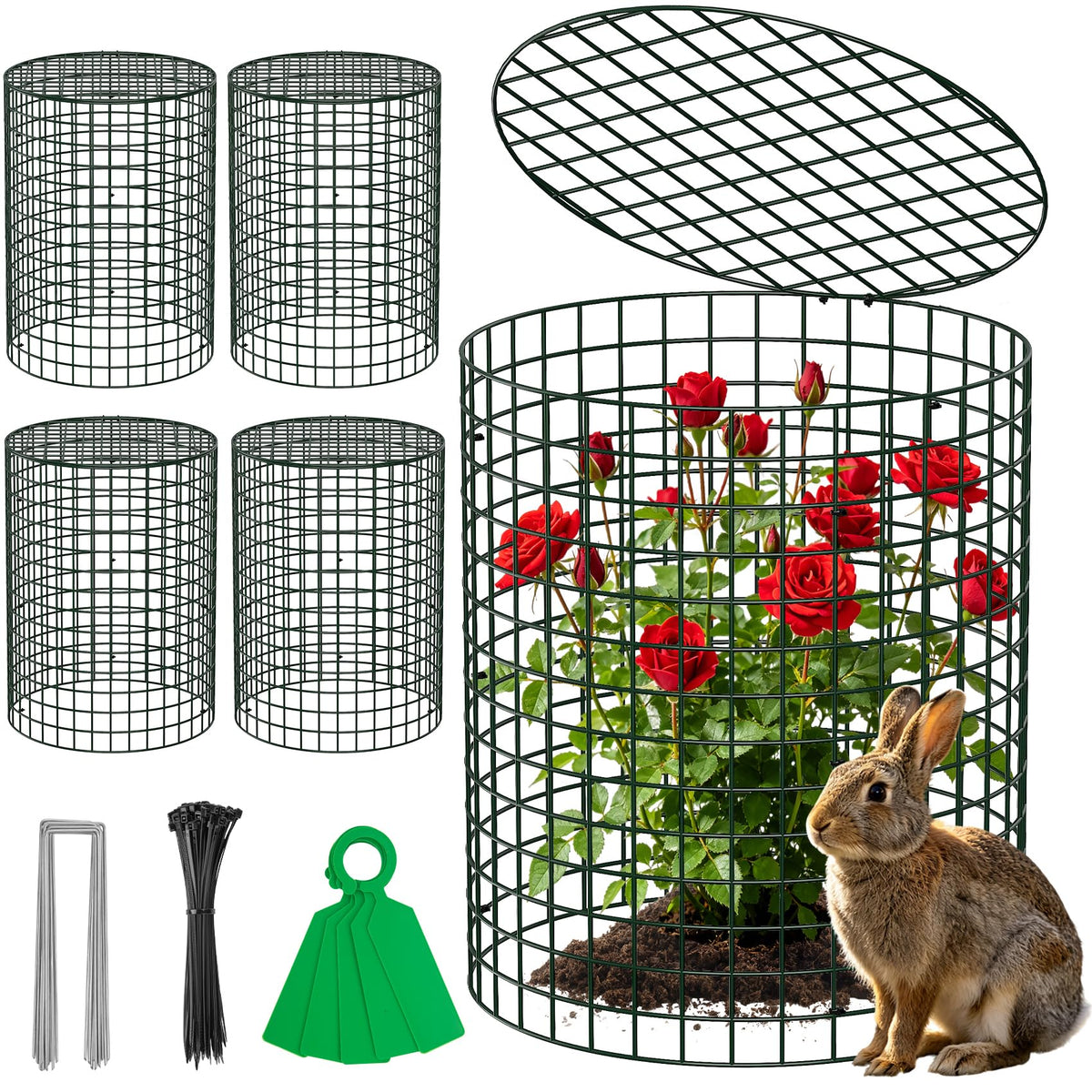 Unves 5 Set Garden Plant Protectors from Animals -12" x 14" Metal Plant Cages for Outdoor Plants, Wire Mesh Plant Covers Keep Animals Away from Your Garden's Flower Vegetable