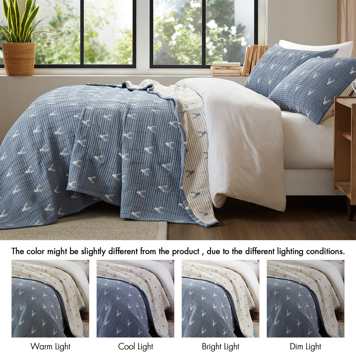 Woolrich Coverlet Set Rustic Lodge Design, 3 Piece Set All Season, Lightweight Reversible Farmhouse Bedspread Bedding, Shams, Full/Queen, Blue