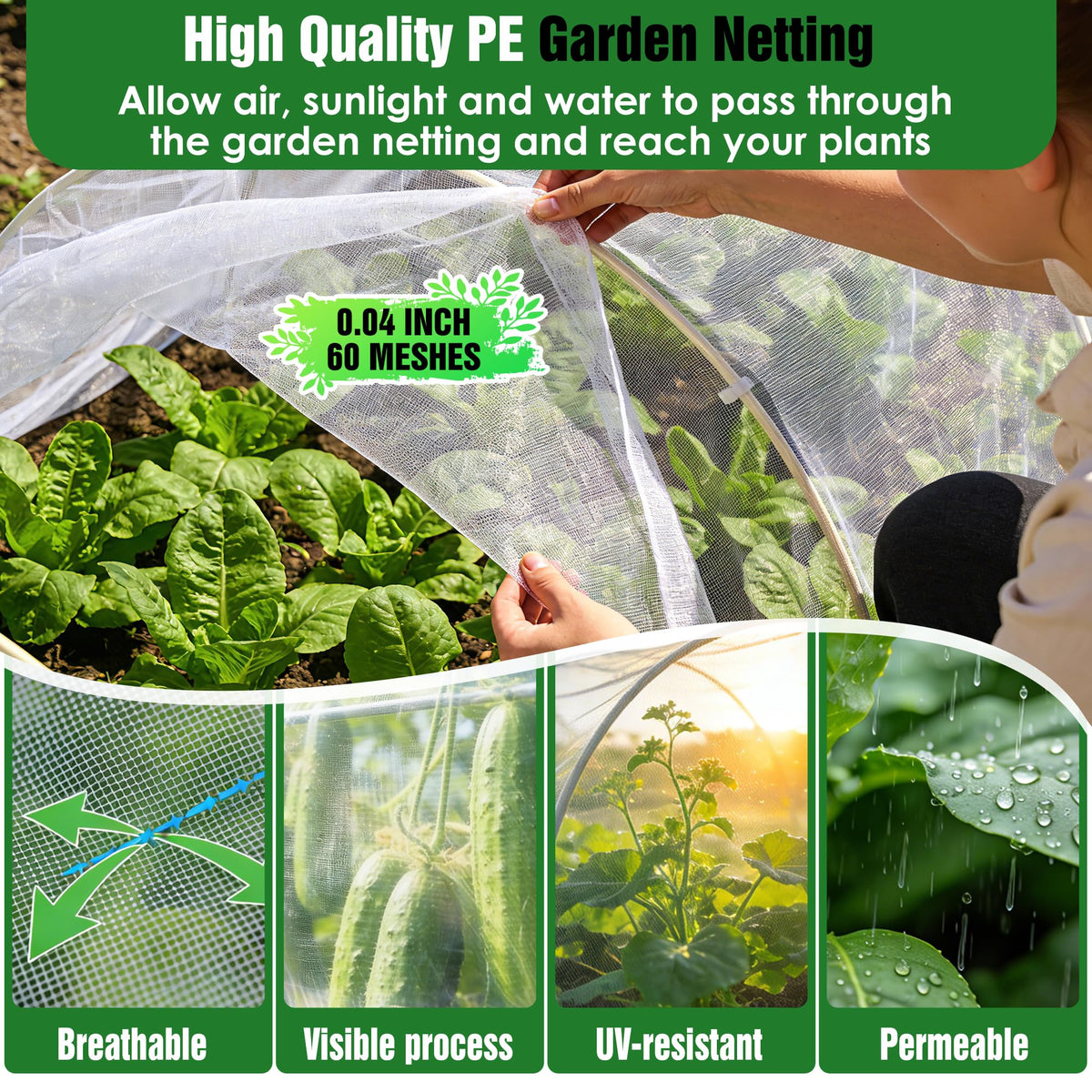 10 X 60FT Garden Mesh Netting Ultra Fine Mesh Netting Pest Barrier for Raised Beds, Mosquito Insect Bug Bird Netting for Blueberry Bushes Strawberry Fruits Vegetables Flowers Plants Cover Protection
