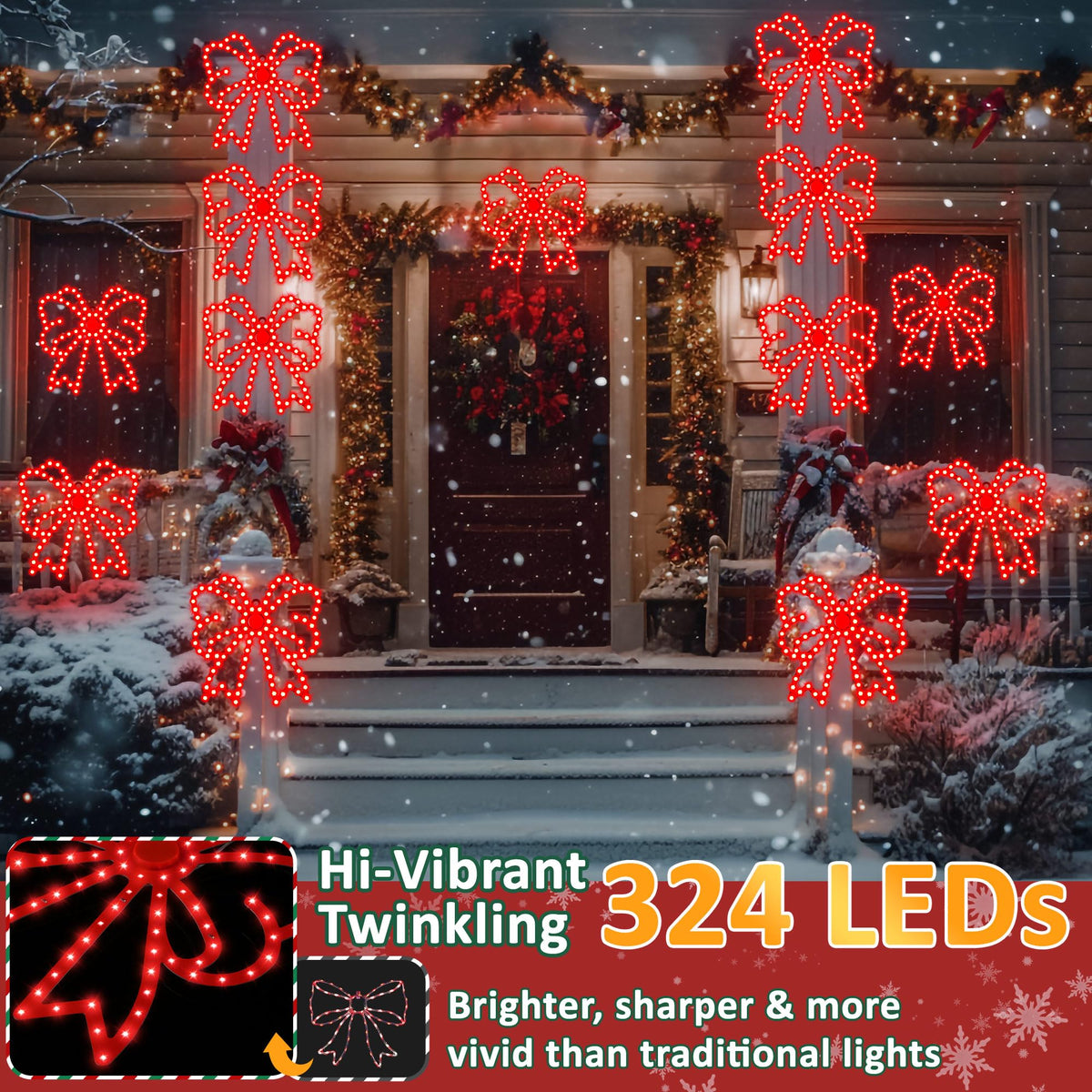 ElectricWise 3 Pack Hi Vibrant Twinkling LED Christmas Bow Decoration, 10'' Christmas Bow Window Lights, Waterproof Lighted Window Silhouette Lights for Holiday Wall Door Xmas Decor