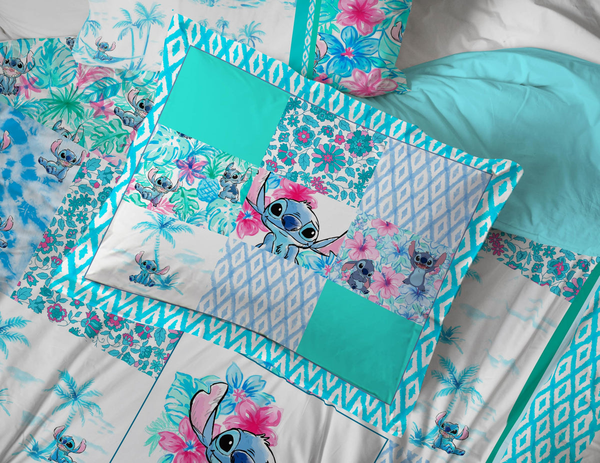 Jay Franco Kids Comforter Set Includes Sheets and Pillow Covers - Soft and Cozy Bed Set for Stylish Room Decor, Multi - Lilo and Stitch 02, 5 Piece Twin Bedding