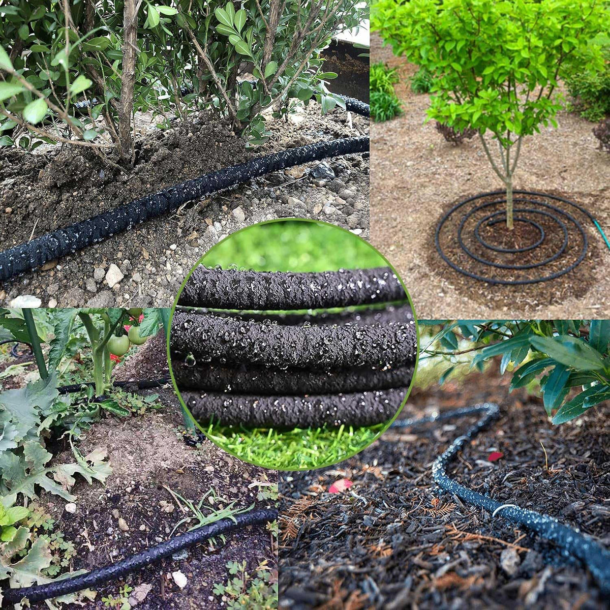 1/4 Inch Soaker Hose for Garden 100ft Soaker Irrigation Drip Hose System, Heavy Duty Drip Irrigation Tubing with Hose Connector Accessories for Watering Garden Beds Vegetable Lawn and Yard (100ft)