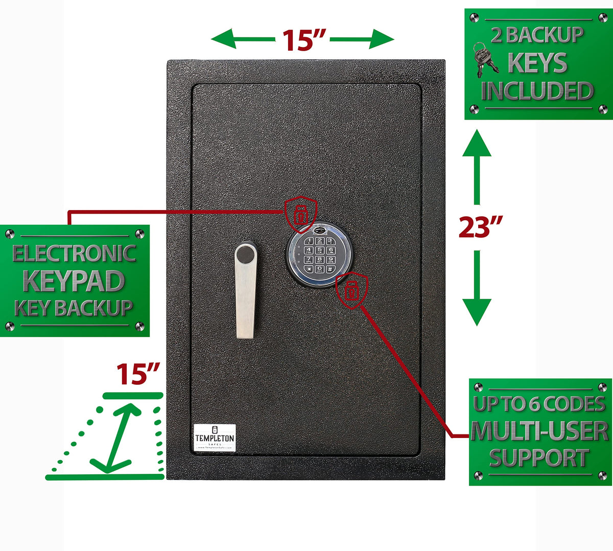 Templeton Safes Residential Safe with Electronic Keypad Combination & Key Backup, 6.1 CBF