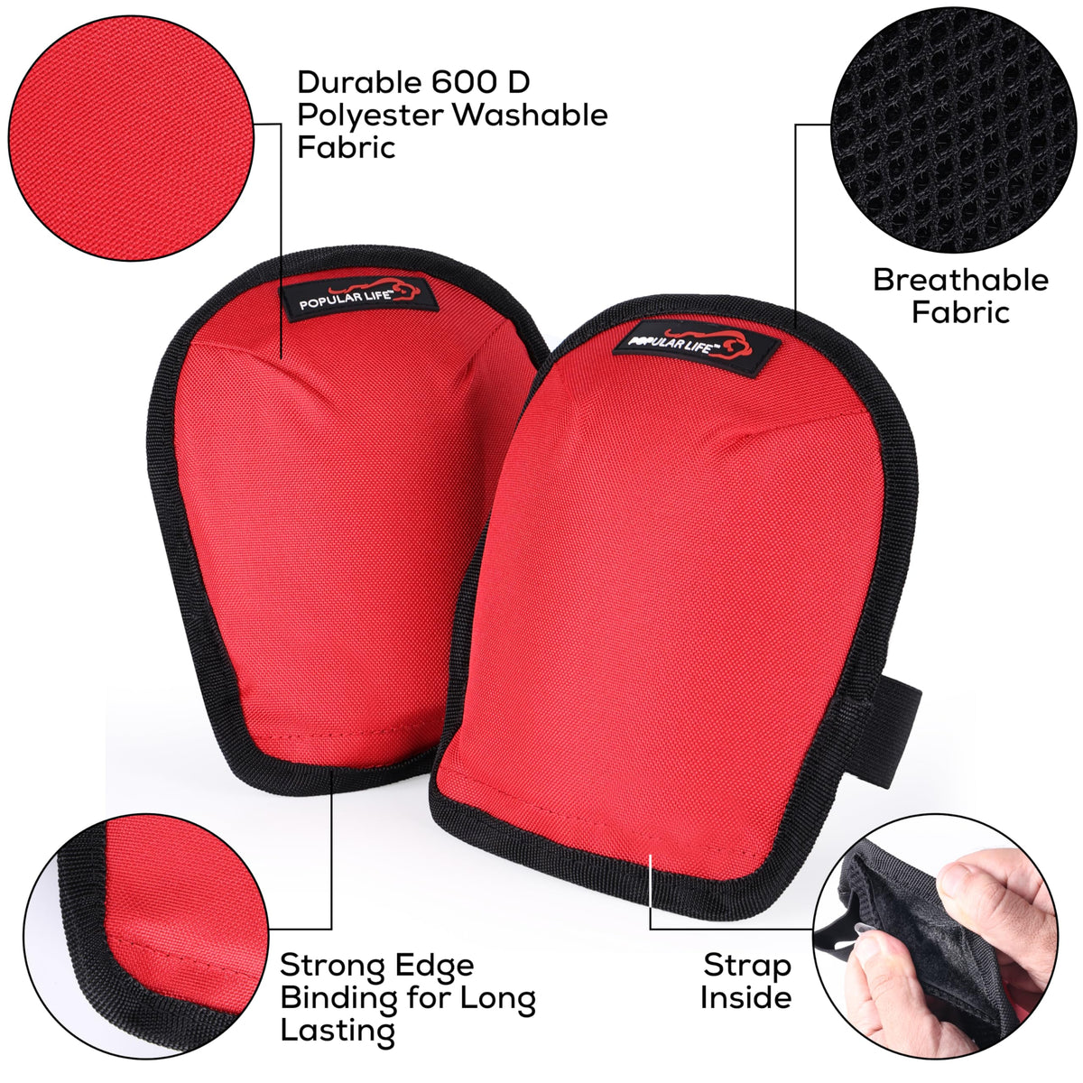 POPULAR LIFE Lightweight Gardening Knee Pads with Removable and Replaceable Foam Pad Insert, Washable Soft Cap Knee Pad, Easy Fit with Adjustable Hook and Loop Closure Straps