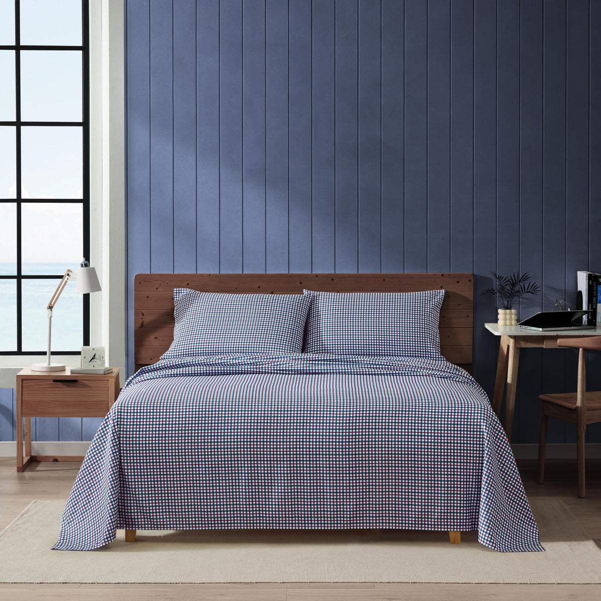 Nautica - Twin Size Sheet Set, Microfiber Bedding with Deep Pocket Fitted Sheet, Bed Sheets with Matching Pillowcase, Heritage Plaid Blue