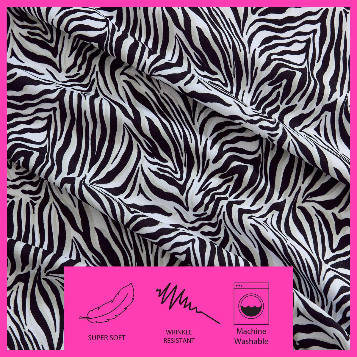 Betsey Johnson - Queen Size Sheet Set, Nerdy Teddies Print Microfiber Bedding with Deep Pocket Fitted Sheet, Bed Sheets with Matching Pillowcases, Wild Zebra Black