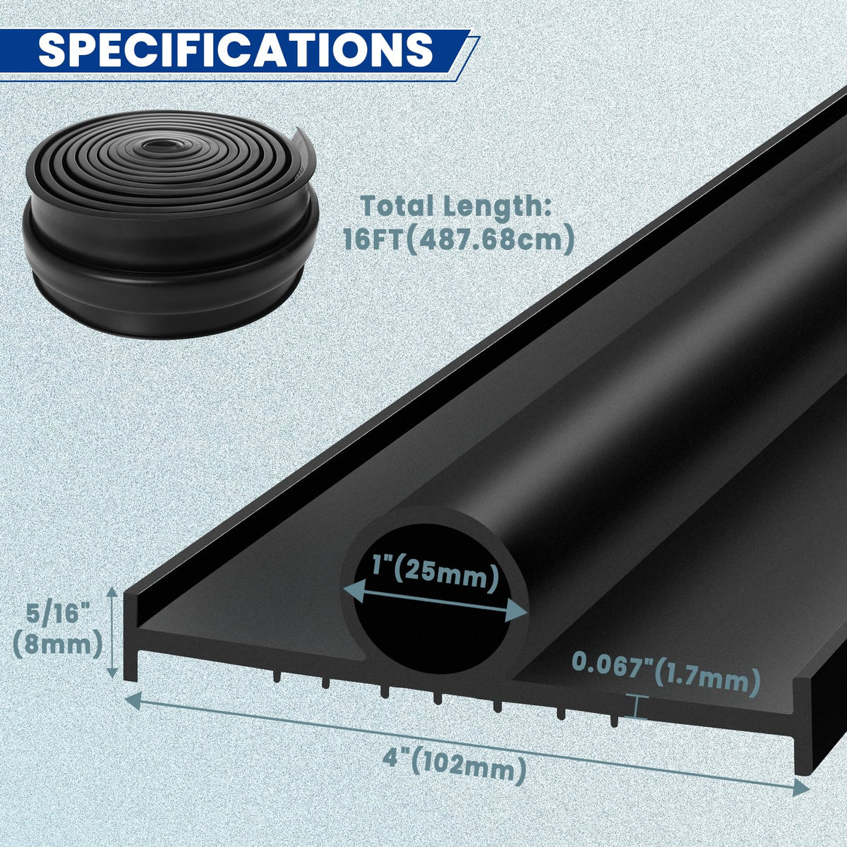 DUPDMKIN Garage Door Seal 16 Feet Garage Door Bottom Seal 5/16 Inch Universal U+O Ring Door Threshold Seal with T-Ends (5/16 Inch, 16FT)