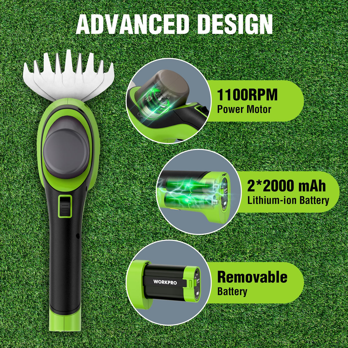 WORKPRO 7.2V Handheld Grass Trimmer, 2-in-1 Cordless Hedge Trimmer & Grass Shears with 2Ah Battery, Small Bush & Shrub Trimmer for Lawn Edging, Garden, Yard & Hedge Trimming